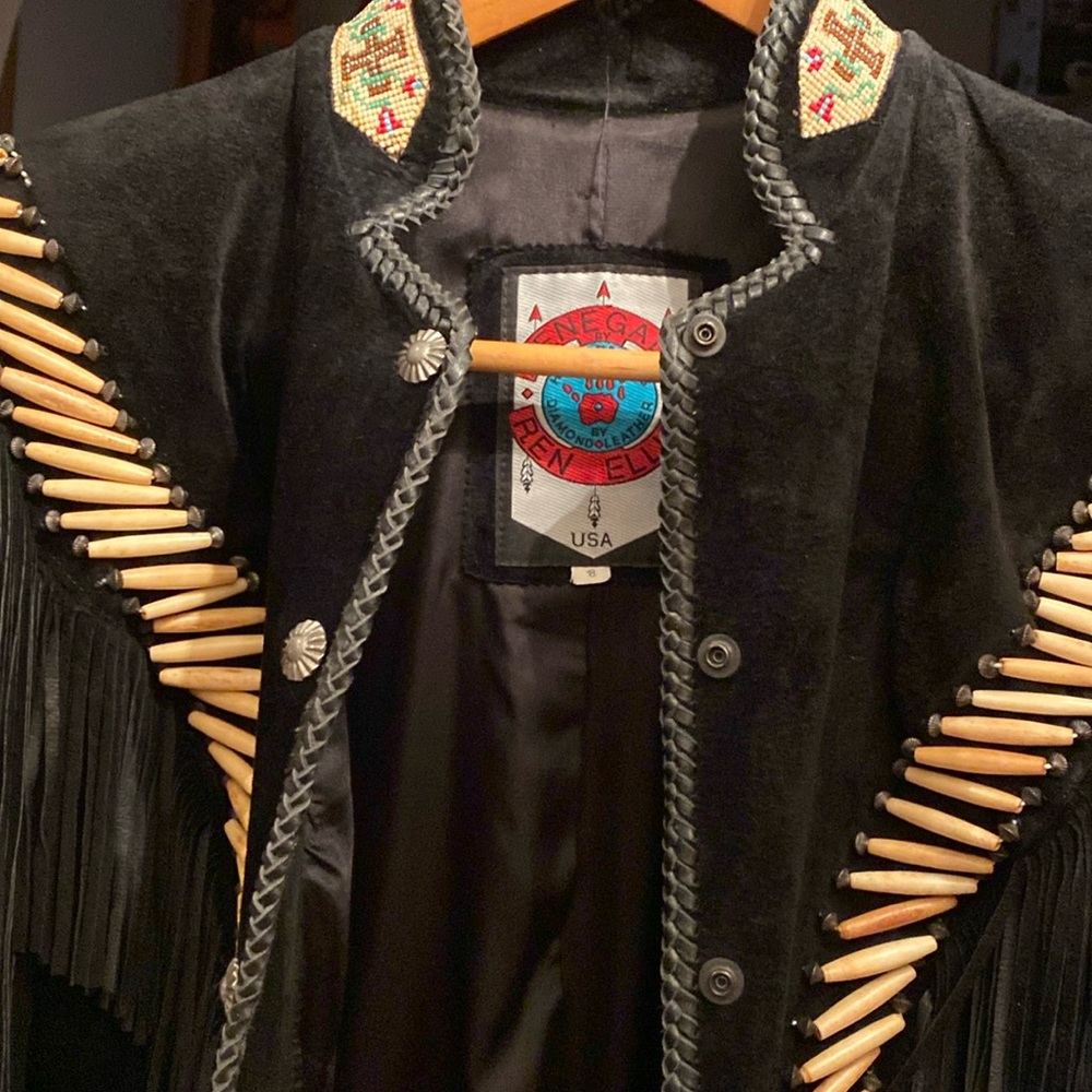 Beautifully fringed, buffalo bone, long western/native American Indian bead coat